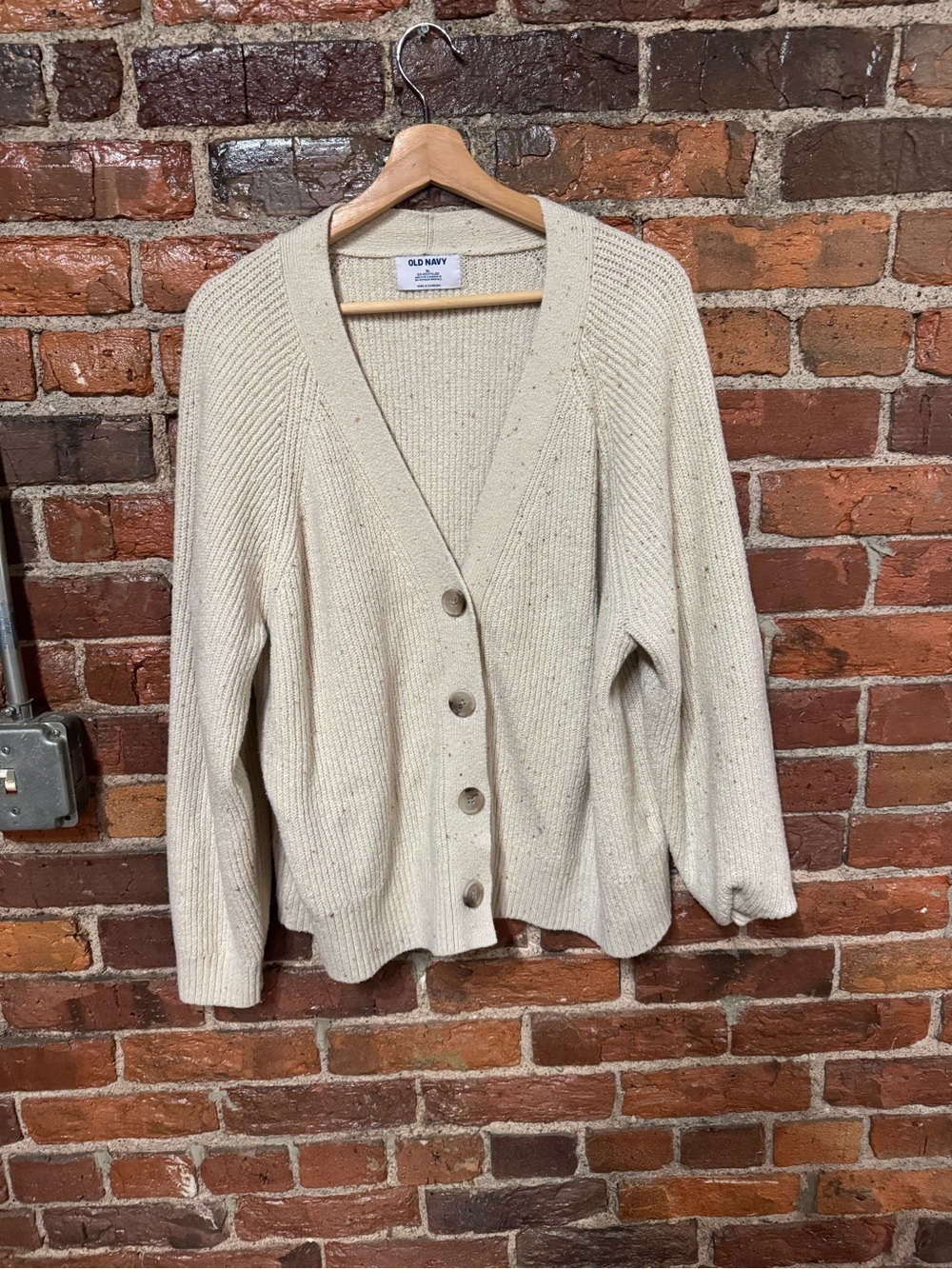Old Navy Beige Speckled Button-Up V-Neck Knit Cardigan Size XL